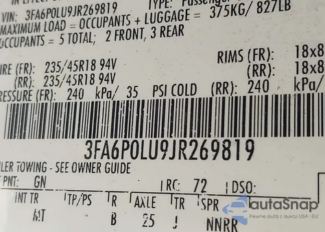 2018 Ford Fusion Hybrid Se z USA, uszkodzony, nr VIN 3FA6P0LU9JR269819